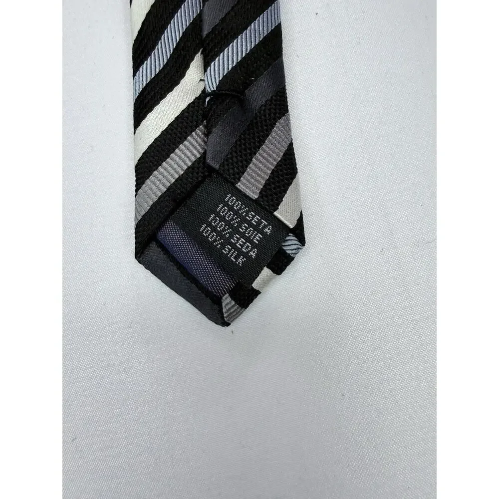Valerio Garati 100% Silk Striped Woven Tie Black Gray White Pointed